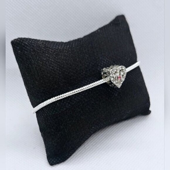 Sterling Silver 925 Bracelet With Heart-Shaped MOM Charm NWT - Picture 2 of 9